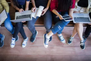 Students using school computers