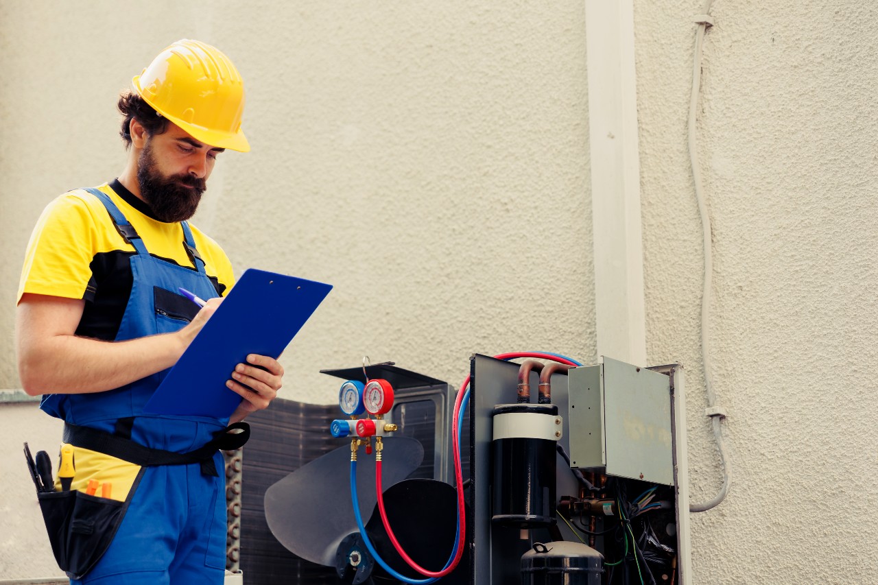 technician-looking-commercial-HAVC-maintenance-checklist